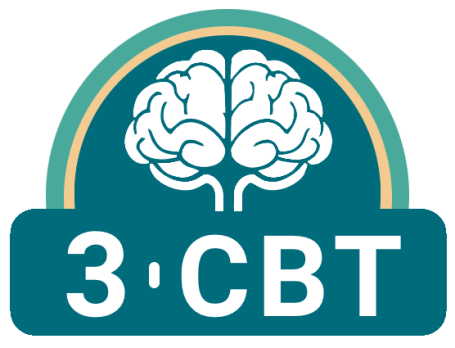 The 3CBT logo, featuring a stylised white image of a brain and the characters 3, C, B and T
